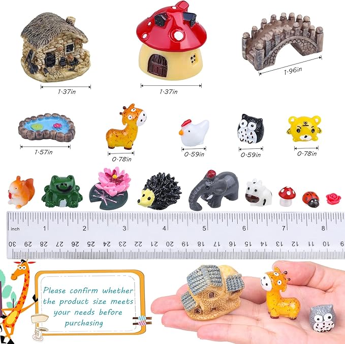 Modacraft 200Pcs Miniature Fairy Garden Accessories Including 100Pcs Fixed Pins, Fairy Garden Kit Fairy House Animal Figurines Mini Landscape for Garden Dollhouse Potted Plant Bonsai Terrarium Décor-VerdiqueGarden