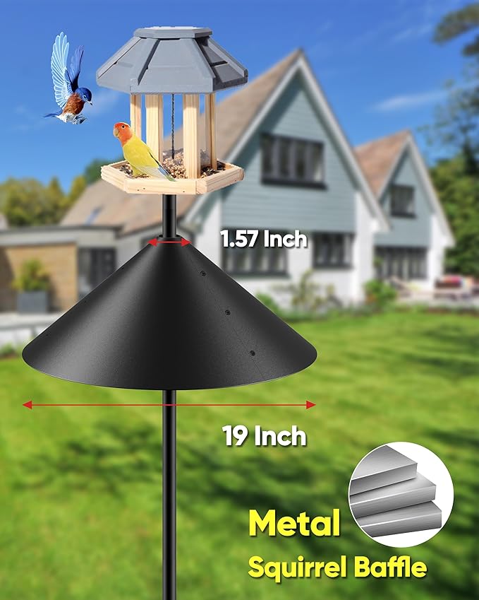 19 Inch Metal Squirrel Baffle for Bird Feeder Pole, Squirrel Proof for Bird Feeder, Bird House Guard for Shepherd’s Hook, Raccoon Stopper, Rust Chew Proof Heavy Duty-VerdiqueGarden