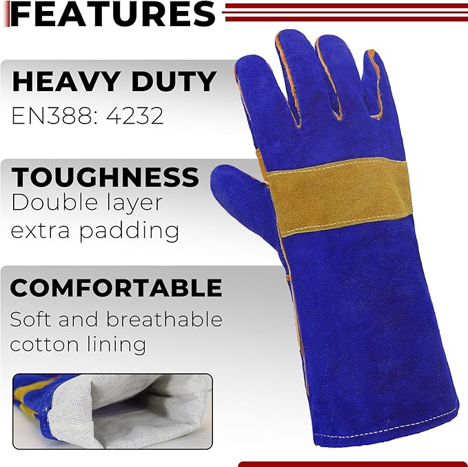 HANDLANDY Animal Handling Gloves, Falconry Cat Glove Bite Proof, Thorn Proof Rose Pruning Gardening Gauntlets (Royal blue, 14 Inches)-VerdiqueGarden