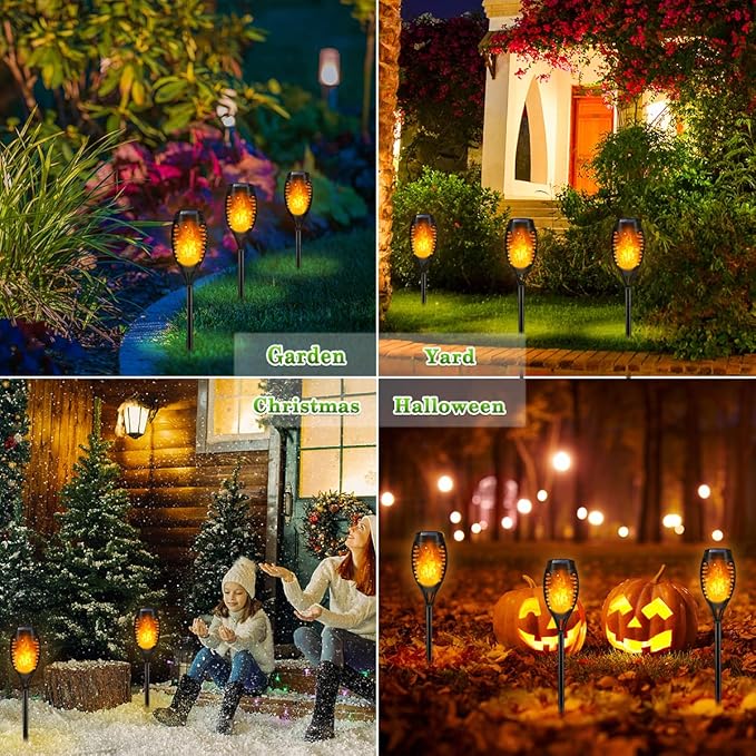 Outdoor Solar Lights, 6Pack Solar Torch Light with Flickering Flame, Garden Lights Waterproof for Outdoor Decor, Tiki Torches for Outside, Luces Solares para Exteriores Pathway Yard Garden Decor-VerdiqueGarden