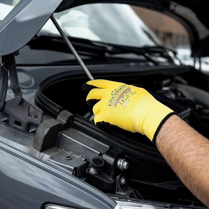 linconson 12 Pack Safety Performance Series Construction Mechanics Wrinkle Latex Work Gloves-VerdiqueGarden