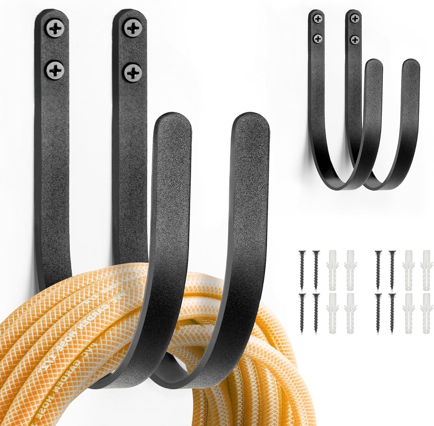 Hose Holders Wall Mount - Heavy-Duty Metal Garden Hose Hanger for Outside - Rust-Proof Hanging Hose Rack Hook Mount for Water Hose (4PCS)-VerdiqueGarden