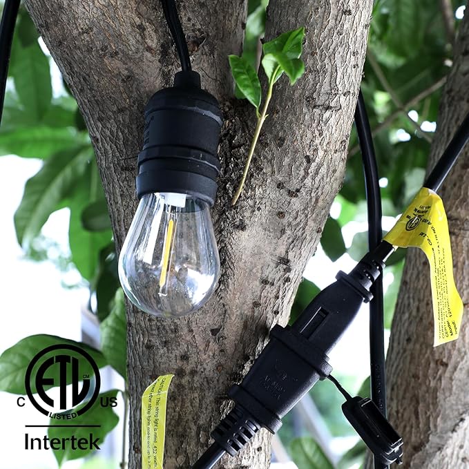 48ft LED Outdoor String Lights with 15+1(Spare) 1W Shatterproof Bulbs, Black Waterproof IP65 Connectable Outdoor Decorative Lights for Garden Patio Cafe Bistro Backyard Porch, UL Listed-VerdiqueGarden