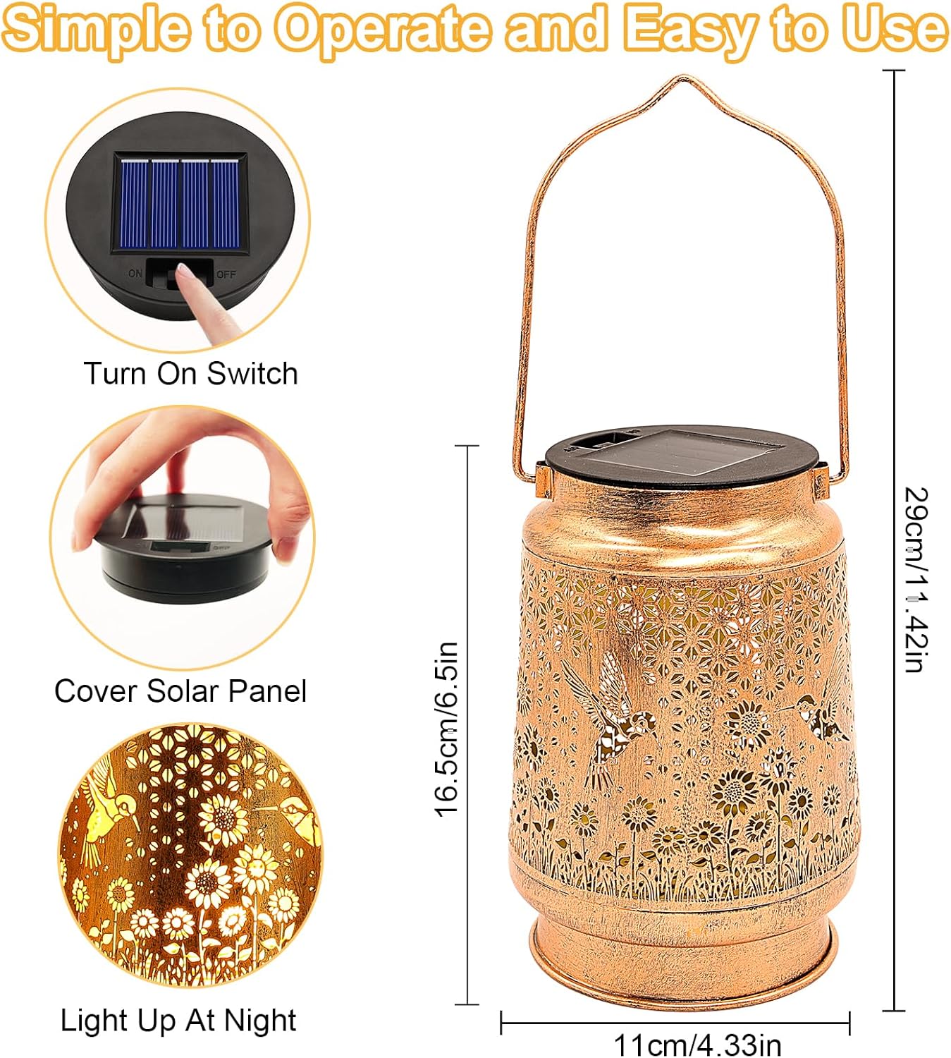 2 Pack Hummingbird Solar Lanterns Outdoor Garden Decor, Birthday Gifts for Women Mom Grandma Hanging Metal Solar Lights Waterproof LED Decoration with Shepherd Hook Outside for Yard Porch Lawn Patio-VerdiqueGarden