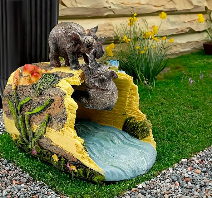 Teaeeno Twin Elephants Decor Gutter Downspout Extension Decorative,Animal Statue Outdoor Decor,3"×4" Rain Gutter Downspout Splash Block,Garden Splash Block Outdoor Sculpture,Rain Downspout Diverter-VerdiqueGarden