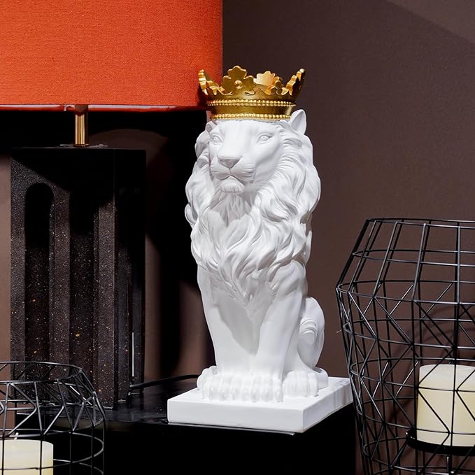 LCdecohome Sculptures Home Decor Lion Statue 15 Inch White Lion Decoration for Living Room 8.5 * 5.5 * 15 Inch-VerdiqueGarden