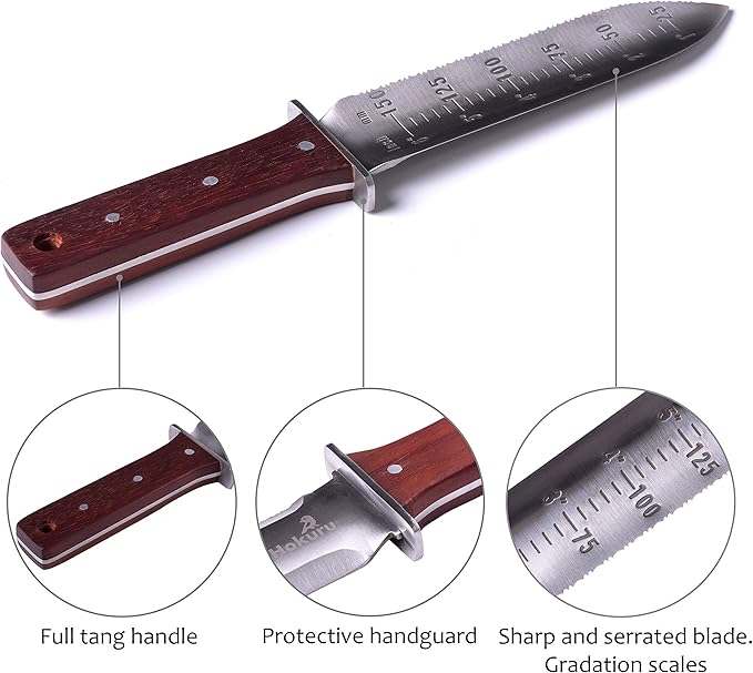 Hori Hori Knife - Landscaping, Digging, Weeding, Cutting, Planting Gardening Tool With Leather Sheath, Stainless Steel Blade and Sharpening Stone-VerdiqueGarden
