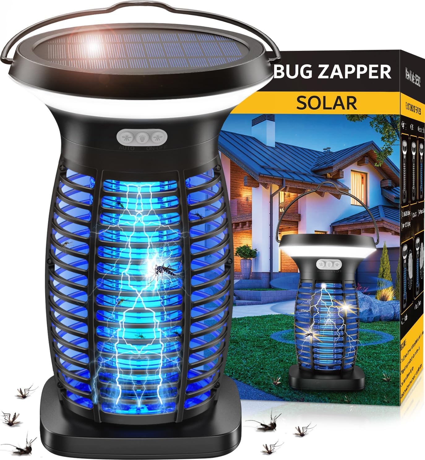 Solar Bug Zapper Outdoor Waterproof, Portable Pest Control Electric Mosquito Zapper Killer with Panel Sensor, Rechargeable Insect Trap Fly Zapper for Home, Patio, Backyard, Camping-VerdiqueGarden