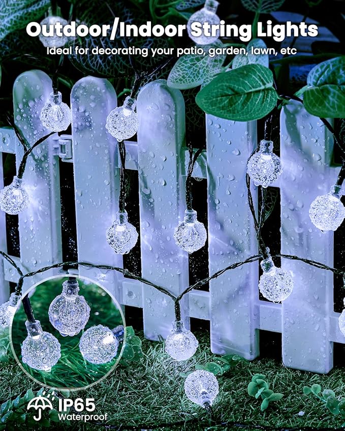 Brightown 2-Pack 120 LED 72 FT Solar String Lights Outdoor, Crystal Globe Lights with 8 Lighting Modes, Waterproof Solar Powered Patio Lights for Garden Yard Porch Wedding Party Decor (Pure White)-VerdiqueGarden