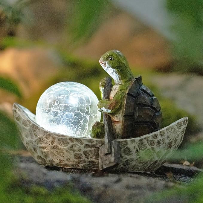 Garden Statue of Turtle,Garden Decor Turtle Figurine,Turtle Outdoor Statue,Solar Turtle Decor for Patio,Balcony,Yard,Lawn Ornament,Perfect Garden Gift-VerdiqueGarden