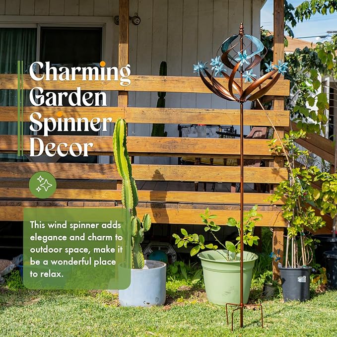 Outdoor Metal Wind Spinner for Yard Garden - Large Kinetic Wind Sculptures Spinners Outdoor, Gift for Birthday, Anniversary, Housewarming, Christmas (W26 x H86)-VerdiqueGarden