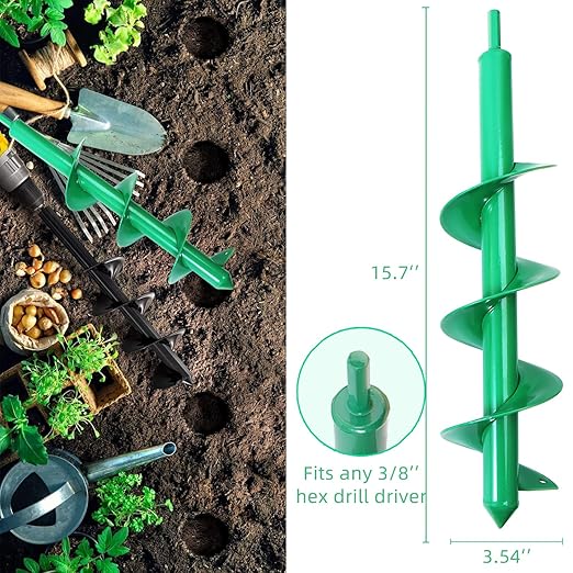 4 Pack Garden Ground Earth Spiral Drill Bit for 3/8" Hex Drive Drill, Auger Drill Bits for Bulbs Planting, Hole Digger Flowers,Bedding Digging Plant Rapid Planter Tool-VerdiqueGarden