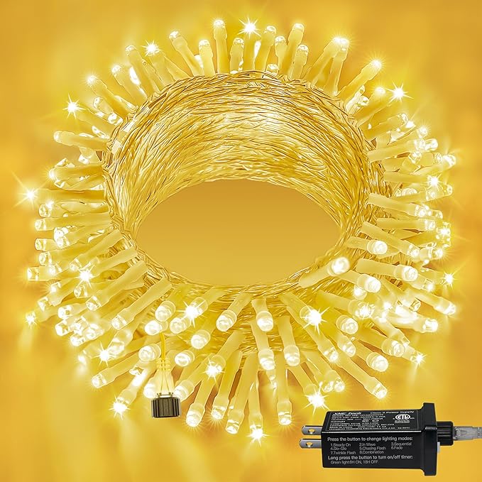 Ollny 120LED 40FT String Lights, Waterproof Connectable Fairy Lights with Timer 8 Modes, Warm White Plug in Christmas Light for Indoor Outdoor Patio Party Bedroom Classroom Decor-VerdiqueGarden