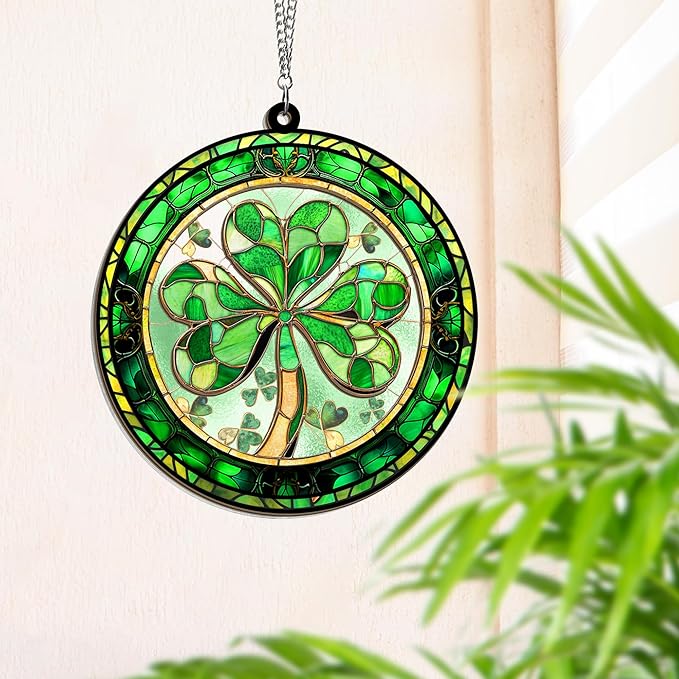 St Patricks Day Decorations - Irish Gifts for Women Men Friends Family, Shamrock Decorations, St Patricks Day Accessories - Double Layered Hanging Suncatcher 12 in-VerdiqueGarden