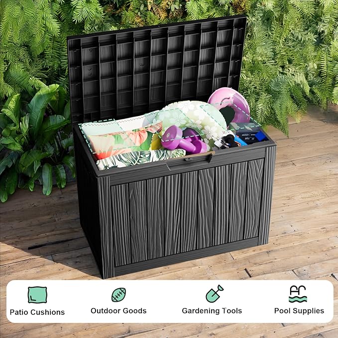 45 Gallon Resin Deck Box, Lockable Outdoor Storage Box for Patio Cushions Storage Furniture,Garden Tools, Pool Supplies, Weatherproof and UV Resistant（Black）-VerdiqueGarden