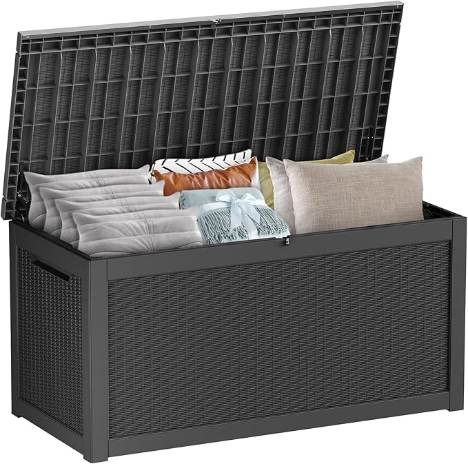 Extra-Large 320 Gallon Outdoor Storage Bin - Waterproof Resin Deck Box for Pool, Patio & Garden, Lockable Outdoor Deck Box for Cushions & Tools, UV-Resistant, Jet Black-VerdiqueGarden