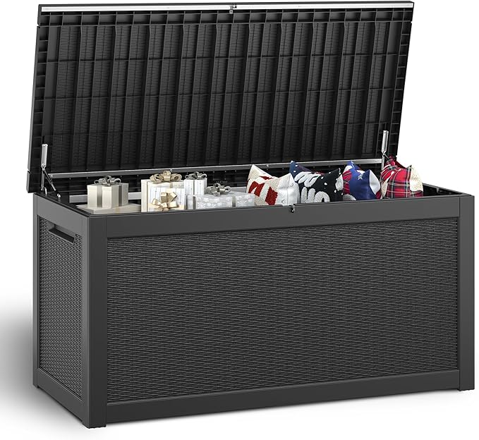 NUNU LAB 260 Gallon Outdoor Storage Box,Resin Large Sturdy Deck Box, Backyard Outside Storage Box Waterproof with Double Wall Panels,Package Delivery Garden Outdoor Hose Bin-VerdiqueGarden