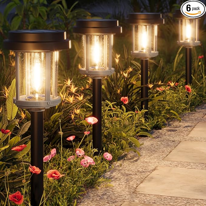XMCOSY+ Solar Pathway Lights, 20 LM Bright Solar Light Outdoor, Waterproof Seed Glass & Metal Solar Powered Garden Lights, Outside Solar Lights for Yard Lawn Landscape Walkway(Black & Grey)-VerdiqueGarden