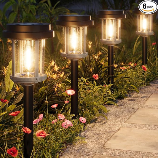 XMCOSY+ Solar Pathway Lights, 20 LM Bright Solar Light Outdoor, Waterproof Seed Glass & Metal Solar Powered Garden Lights, Outside Solar Lights for Yard Lawn Landscape Walkway(Black & Grey)-VerdiqueGarden