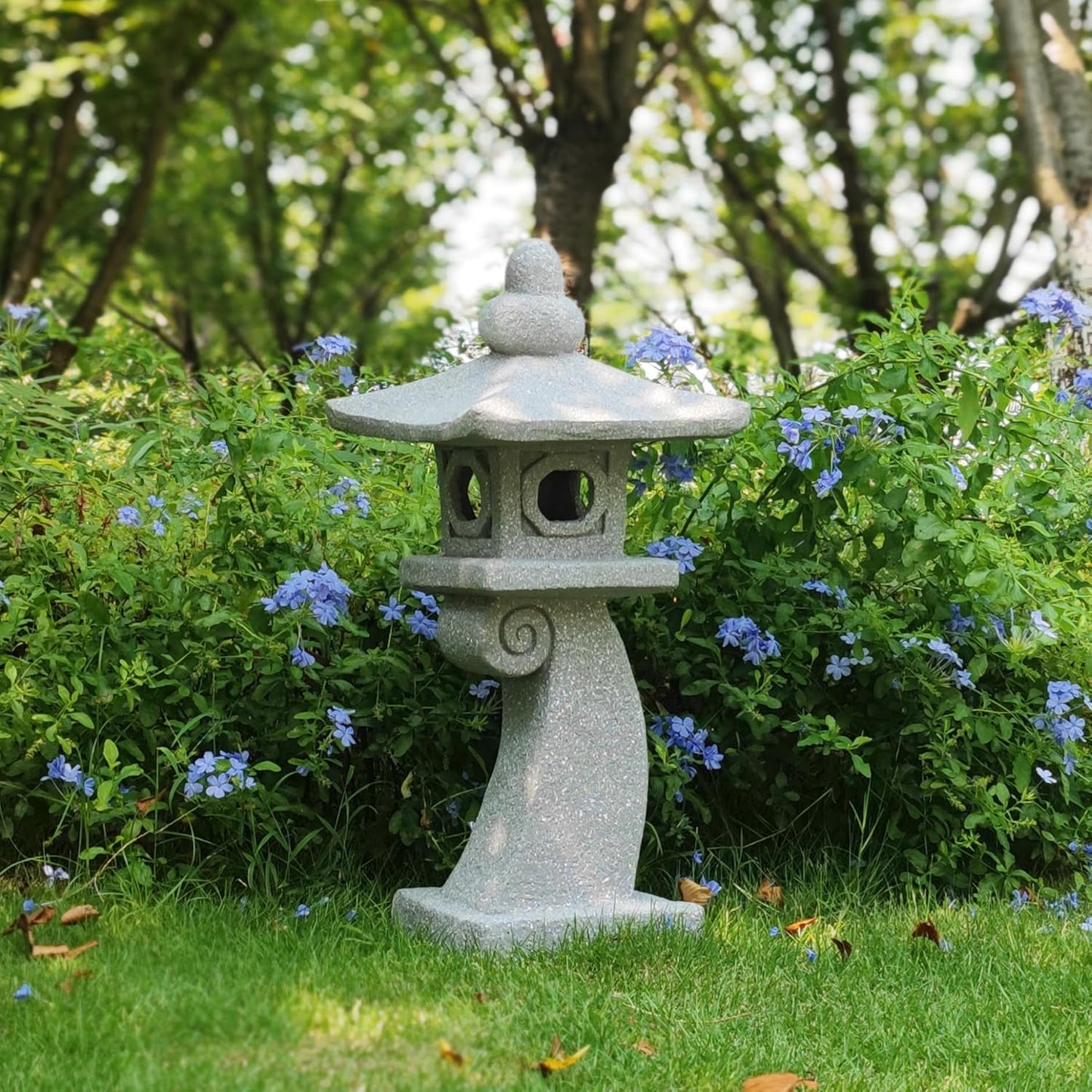 ZOEJADE 28" H Large Solar Zen Asian Pagoda Lantern Garden Outdoor Statue Japanese Palace Lantern with Solar Light for Lawn Yard Pond Patio Temple Court Decor Meditator Stylite Garden Figurines-VerdiqueGarden