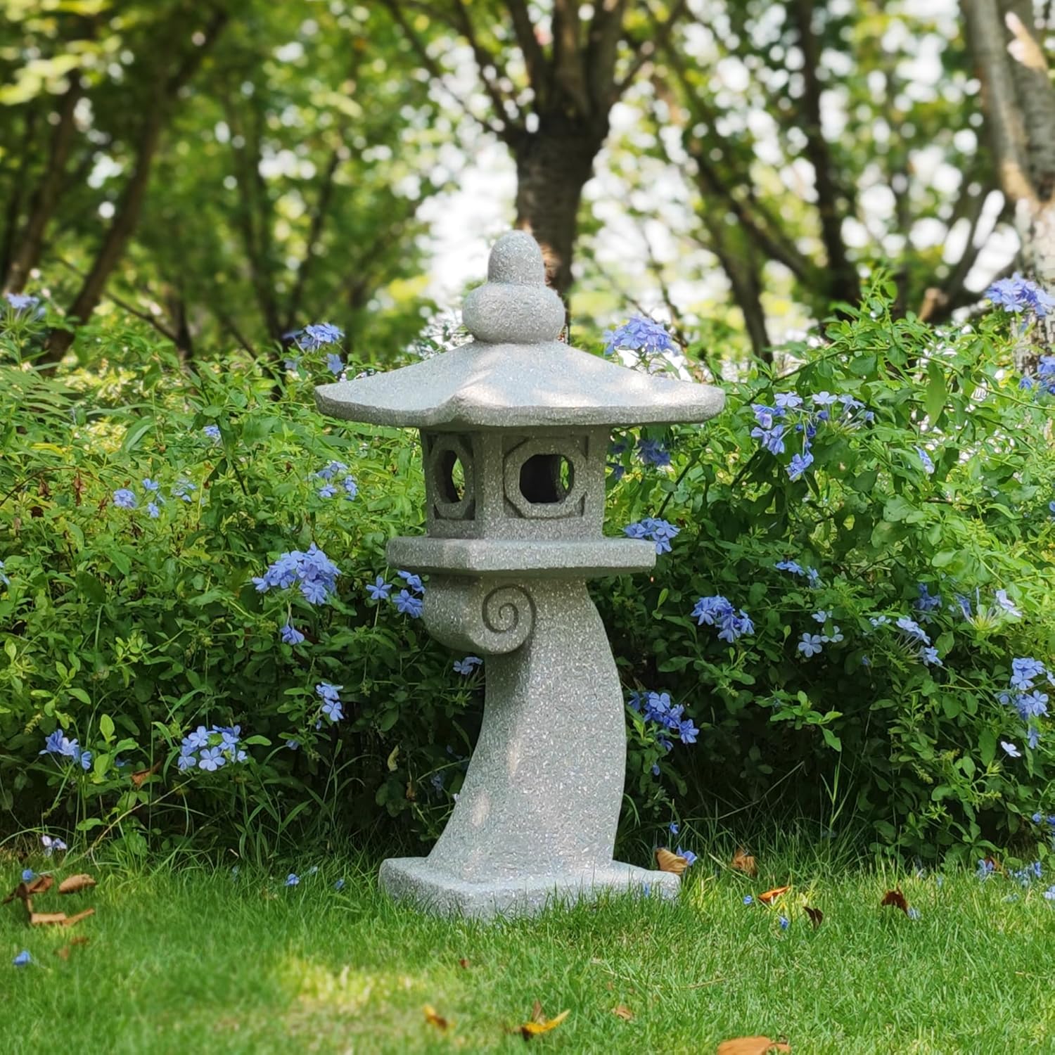 ZOEJADE 28" H Large Solar Zen Asian Pagoda Lantern Garden Outdoor Statue Japanese Palace Lantern with Solar Light for Lawn Yard Pond Patio Temple Court Decor Meditator Stylite Garden Figurines-VerdiqueGarden