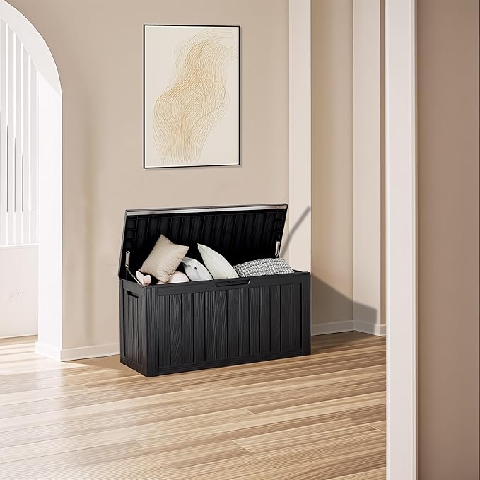 80 Gallon Outdoor Cushion Storage - Waterproof Deck Storage Box & Patio Storage Box, SpaceMax Resin Chest with Lock for Pool/Garden Tools, UV-Resistant, Onyx Black-VerdiqueGarden
