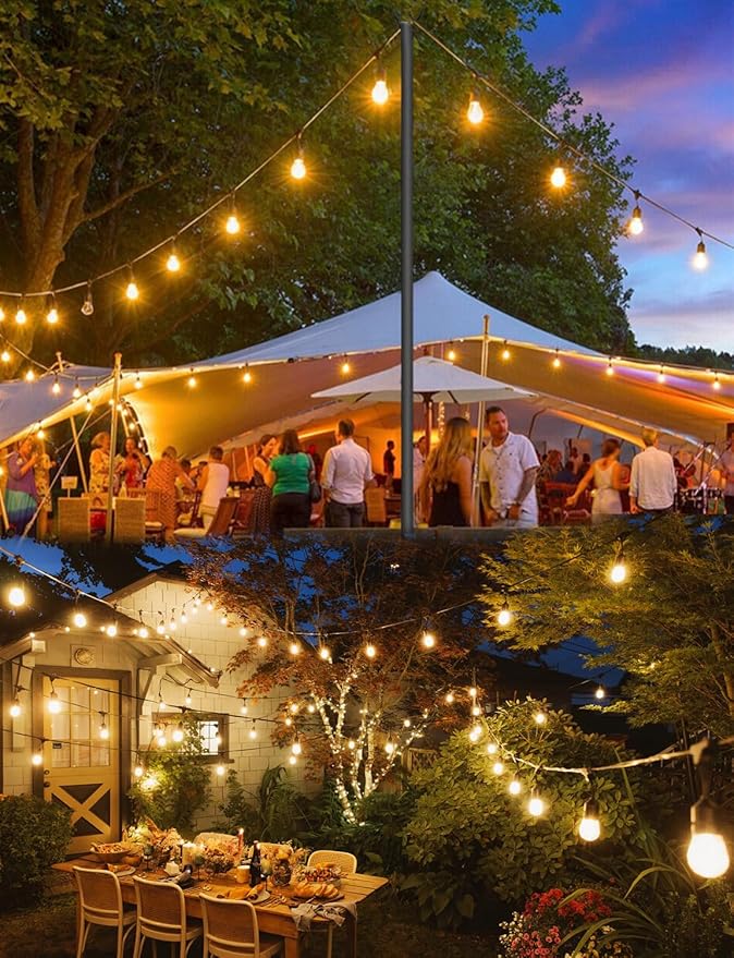 Outdoor String Lights LED 100FT Commercial Grade Heavy Duty Light String Lights with 30 Sockets 32 Shatterproof Plastic Bulbs Include 2 Spare S14 Dimmable Edison Bulbs Patio Market Cafe Light-VerdiqueGarden
