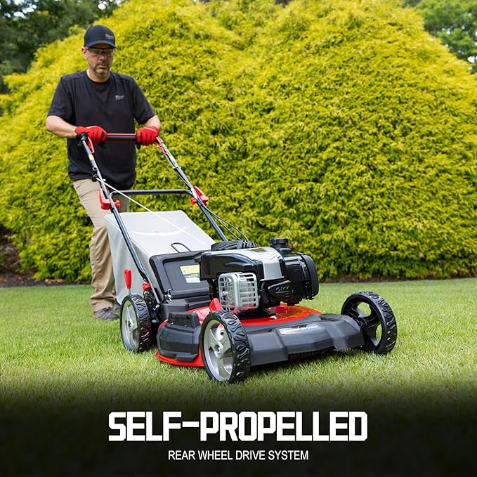 PowerSmart Self Propelled Gas Lawn Mower, 22-Inch with 140cc Briggs and Stratton E550 Engine 3-in-1 Rear-Wheel Drive Lawnmower with Bagging-VerdiqueGarden
