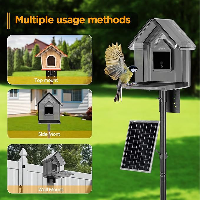 Bird House Pole Kit, Heavy-Duty Adjustable Pole for Outdoors with 5 Prongs Base,Metal Universal Support Pole for Bird Feeders,Solar Pannel,Black-VerdiqueGarden