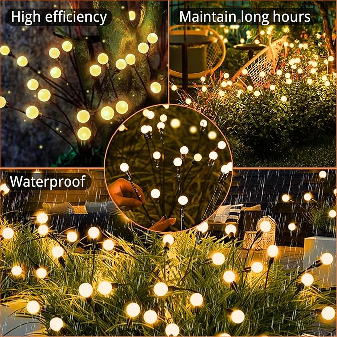OZS 12Pack Total 96LED Solar Garden Lights - Solar Lights Outdoor, Solar Firefly Lights, Solar Swaying Light, Sway by Wind, Solar Lights Waterproof for Garden Patio Pathway Decoration(Warm White)-VerdiqueGarden