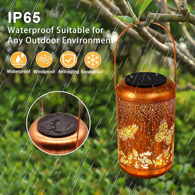 Solar Lanterns Outdoor Butterfly Hanging Lantern Lights, Gardening Gifts for Mom Women Grandma Solar Lights Waterproof LED Mode Change Metal Solar Garden Decor for Patio Yard Lawn Landscape Tabletop-VerdiqueGarden
