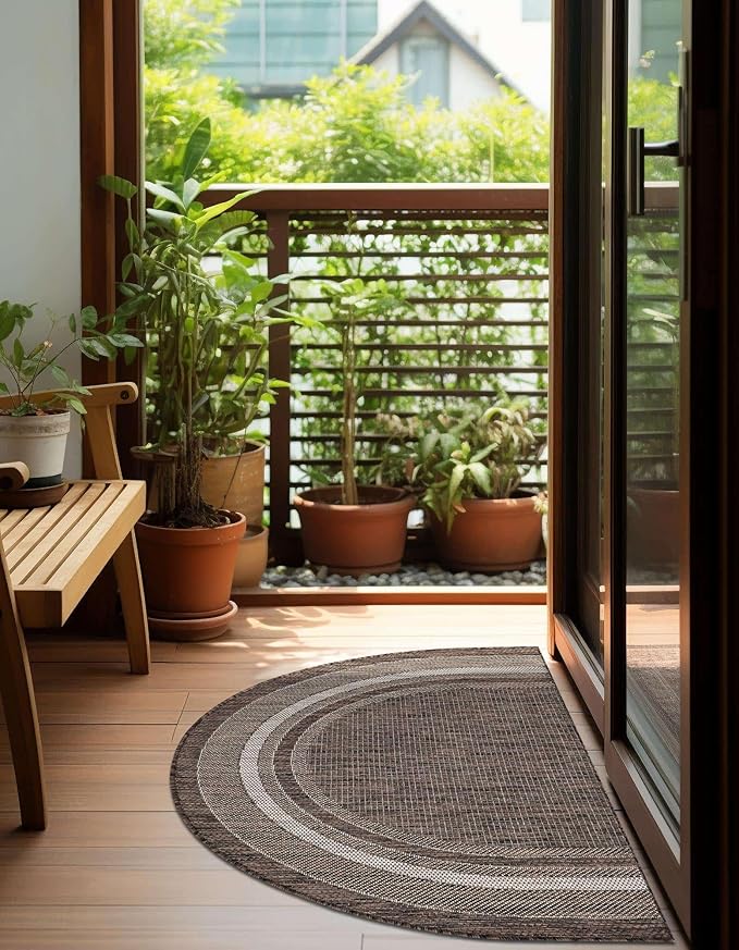 Unique Loom Outdoor Border Collection Area Rug - Soft Border (2' 7" x 4' 1" Hearth Brown/Ivory)-VerdiqueGarden