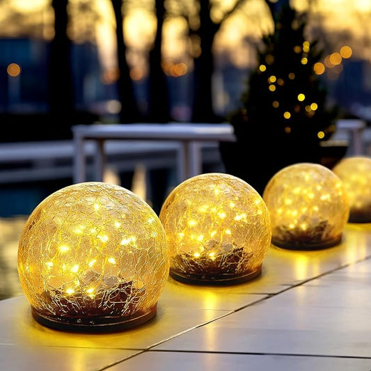 Honoson 3.9 Inch Solar Globe Lights Outdoor Waterproof, Solar Balls for Garden Cracked Glass Ball, Ground Landscape Garden Decor for Patio and Yard Lawn Backyard (4 Pieces)-VerdiqueGarden