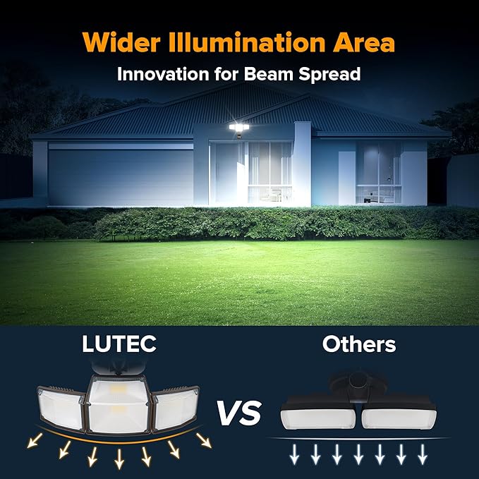 LUTEC 80W 9000LM LED Security Lights Motion Sensor Outdoor Lights, 4 Head LED Flood Light Outdoor 5000K Daylight, IP65 Waterproof, Motion Detected Light for Outside, House, Garage, Yard (Brown)-VerdiqueGarden