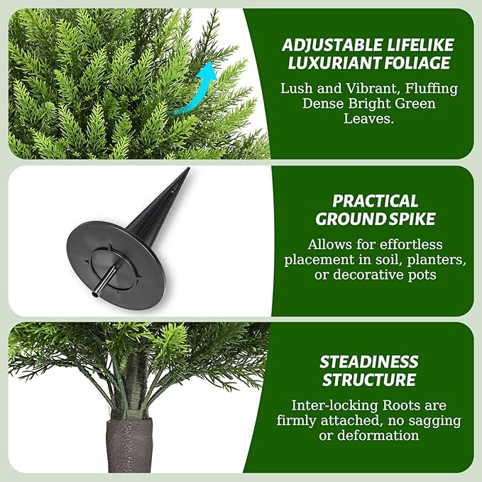 31" Artificial Cedar Topiary Ball Trees with Ground Spike,2 Pack Fake Pine Shrubs Bushes, UV Resistant Faux Evergreen Cypress Tree Plants for Indoor Outdoor Planters Front Porch Garden Decor-VerdiqueGarden