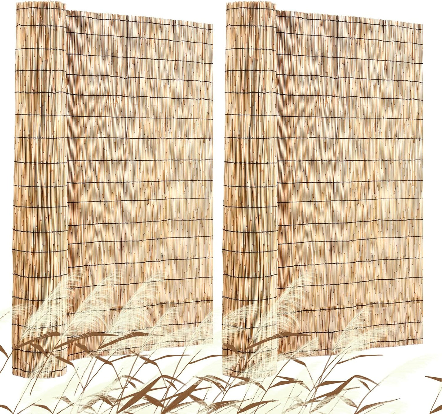 VEVOR Natural Reed Fencing, 4 ft x 16.4 ft, 2 Pack Reed Screen Curtain Balcony Reed Fence Roll for Outdoor Backyard Patio, Decorative Fence for Backyard Garden Fencing Divider, Privacy Screen Panel-VerdiqueGarden
