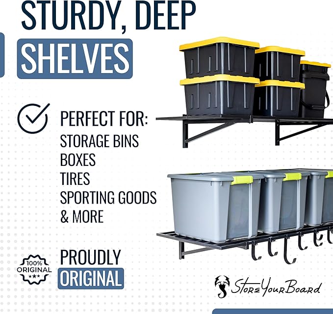 StoreYourBoard 2-Pack Heavy Duty Wall Shelves – Wall-Mounted Garage Storage Shelving and Organization for Sheds, Closets, or Utility Rooms – Holds 200 lbs, 2ft x 4ft, Black-VerdiqueGarden