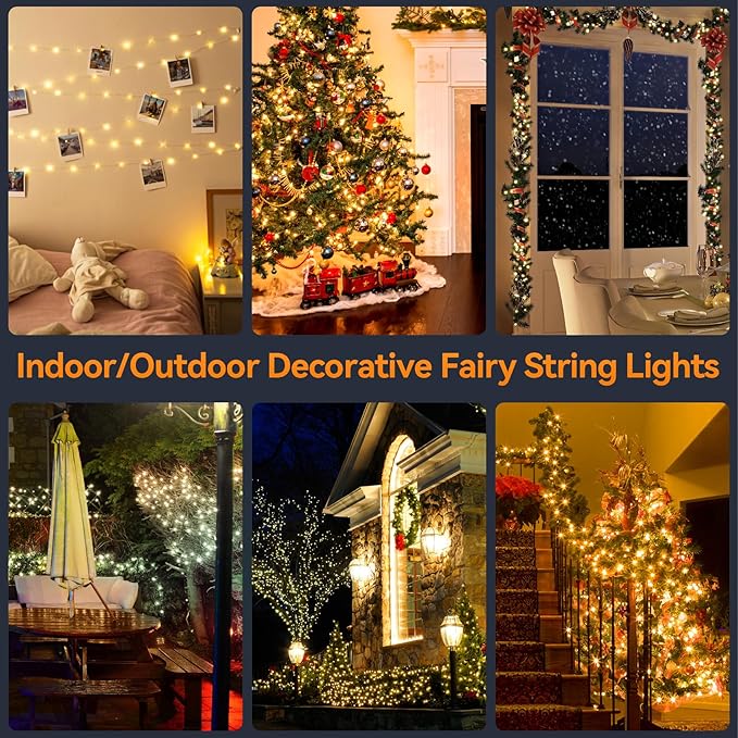 HOUHUI Fairy Lights Plug in Outdoor, 100Ft 2700K-6500K White Christmas Fairy Light IP67 Waterproof with Remote, 8 Modes, Warm-Cool White LED Fairy Twinkle Lights for Bedroom Garden Trees Party Decor-VerdiqueGarden