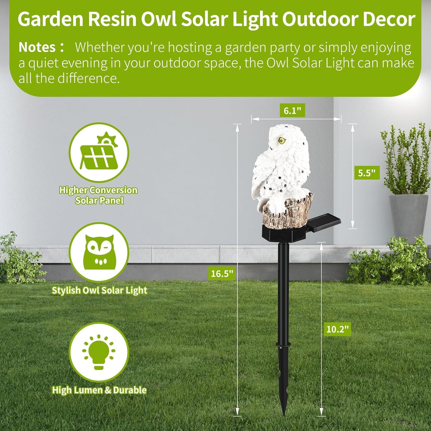 Garden Solar Light Outdoor Decor, Solar LED Light with Stake, Waterproof for Walkway Courtyard Party Decoration, White and Black Owl-VerdiqueGarden