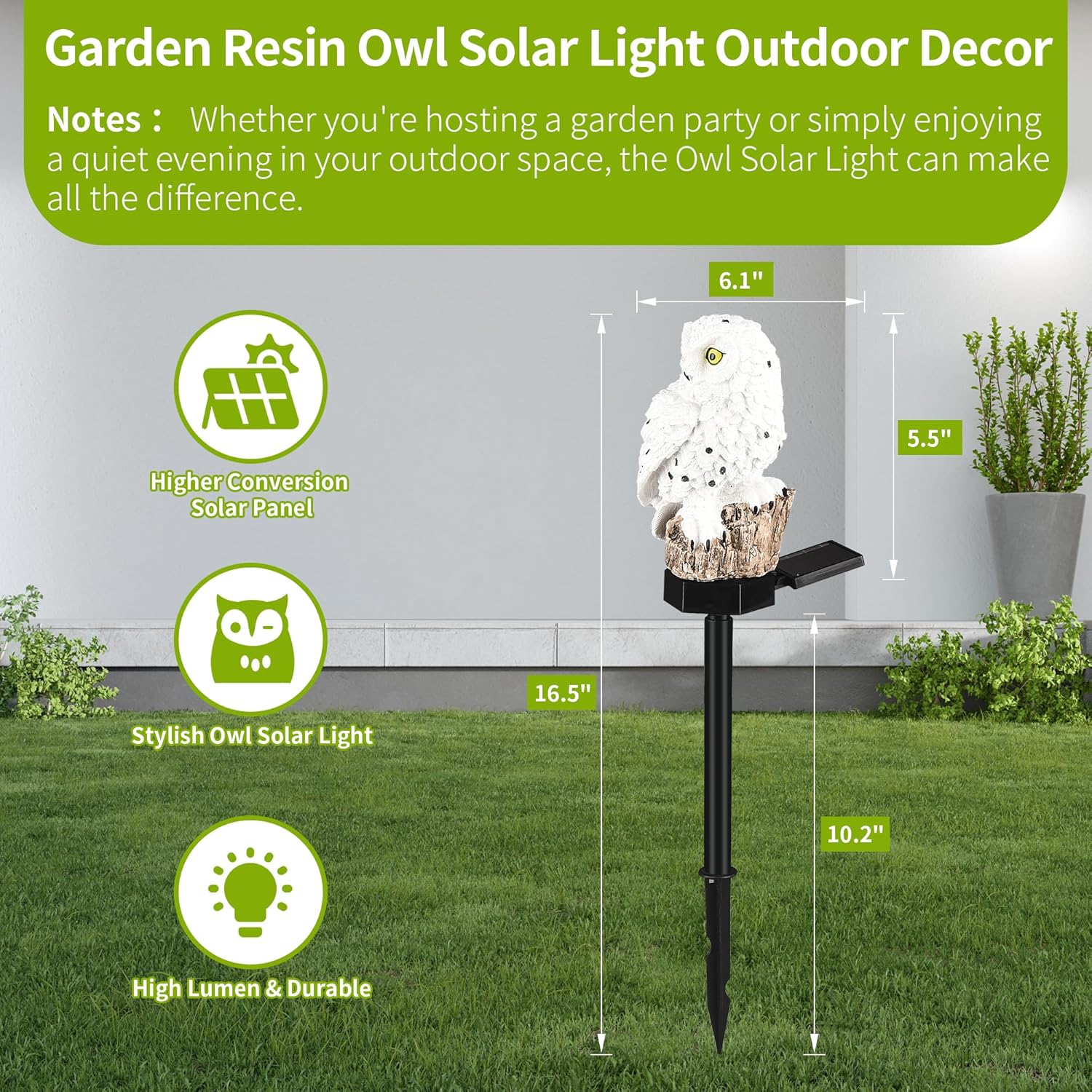 Garden Solar Light Outdoor Decor, Solar LED Light with Stake, Waterproof for Walkway Courtyard Party Decoration, White and Black Owl-VerdiqueGarden