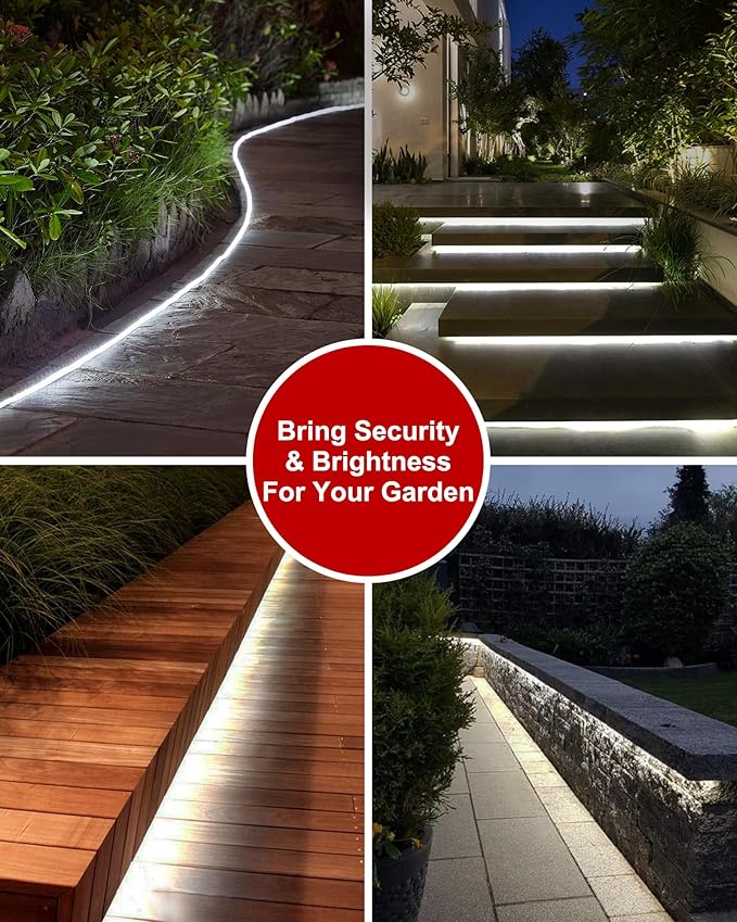 LUHLEE Solar LED Strip Lights, Upgrade Outdoor Rope Lights 8 Lighting Modes,IP65 Waterproof String Lights for Patio Yard Deck Porch Balcony Garden (White, 16.4 ft)-VerdiqueGarden