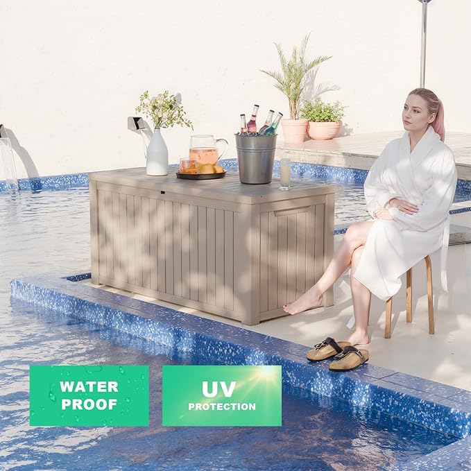 180 Gallon Outdoor Storage Box – Waterproof Deck Box for Garden & Patio,Light Brown-VerdiqueGarden