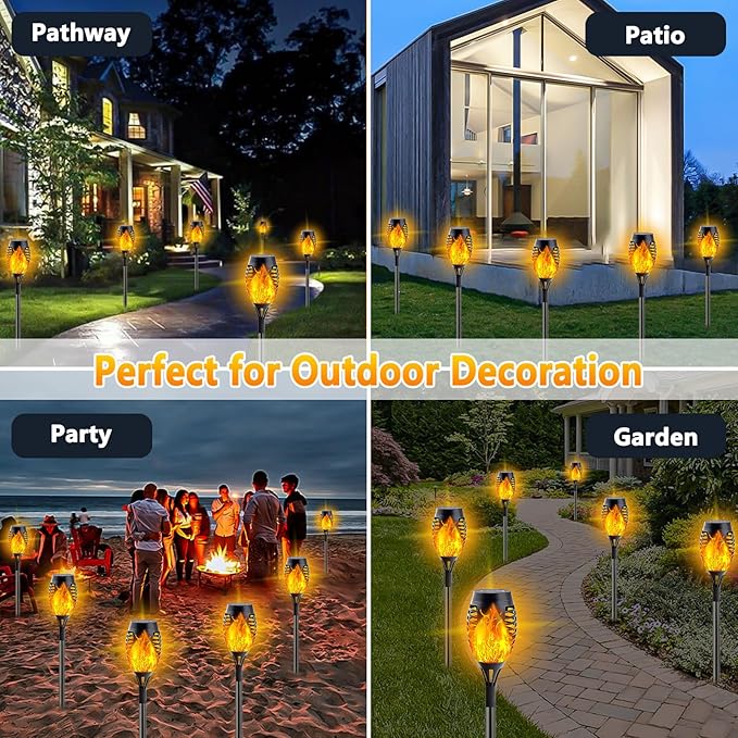 10 Pack Solar Lights Outdoor, Mini Solar Torch Lights with Flickering Flame for Garden Decor, Waterproof Solar Powered Outdoor Lights Solar Flame Torches for Pathway Patio Yard Porch Outside Decor-VerdiqueGarden