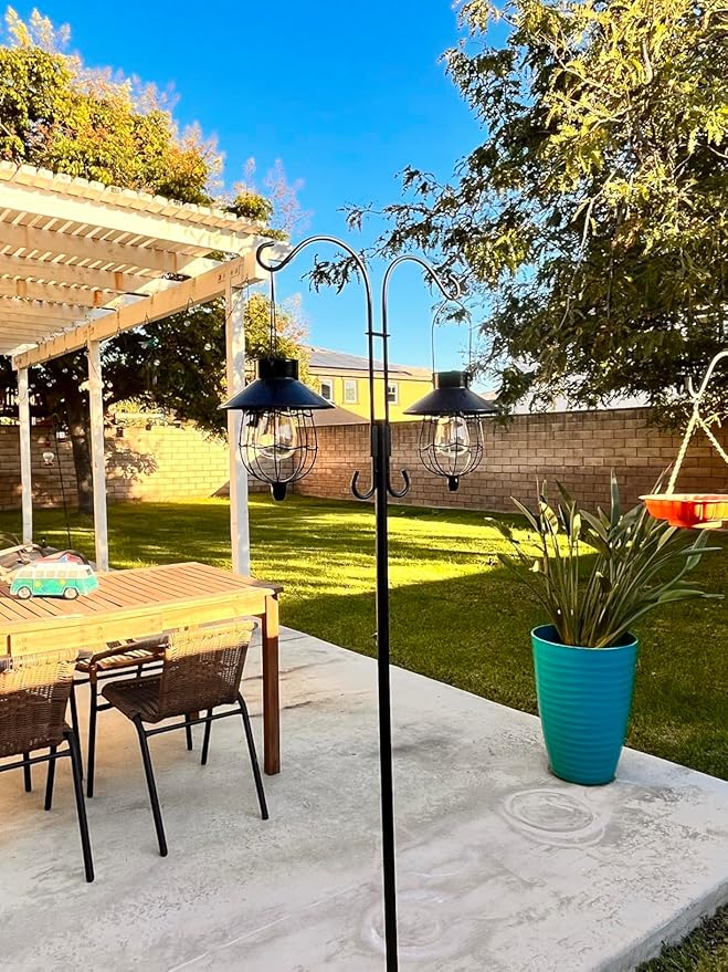 YAKii 2 Pack Solar Lantern Hanging Waterproof Outdoor Metal Solar Lamp with Warm White Light Decorate for Yard Garden Pathway Patio Porch Decor (Black)-VerdiqueGarden