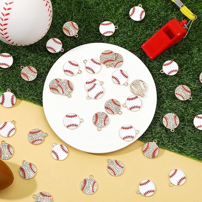 MARFOREVER 40 Pcs/20 Pairs Sports Charms, Baseball Charms for Jewelry Making, Enamel Rhinestone Sports Ball Game Day Charm Pendants for Bracelet Necklace Earrings Making and DIY Crafts