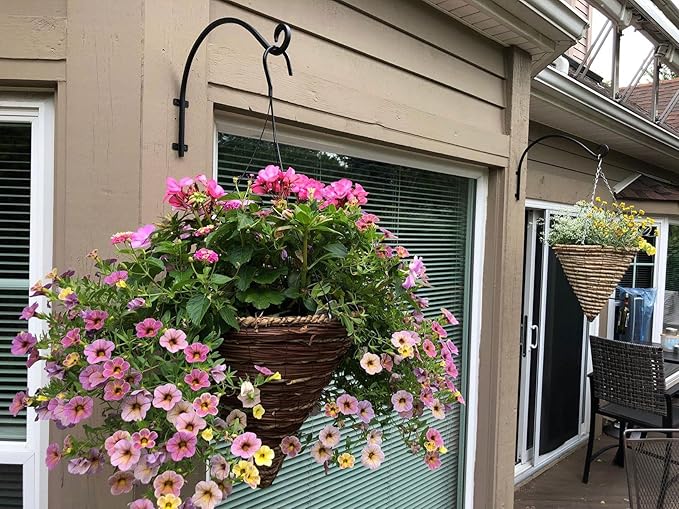 2 Pack Heavy Duty Plant Hanger Bracket, 16Inch Hanging Brackets for Plants Outdoor and Indoor, 80lbs Holding Capacity Metal Plant Wall Hooks, Black Hanging Plant Brackets for Flower Wind Bird Feeder-VerdiqueGarden