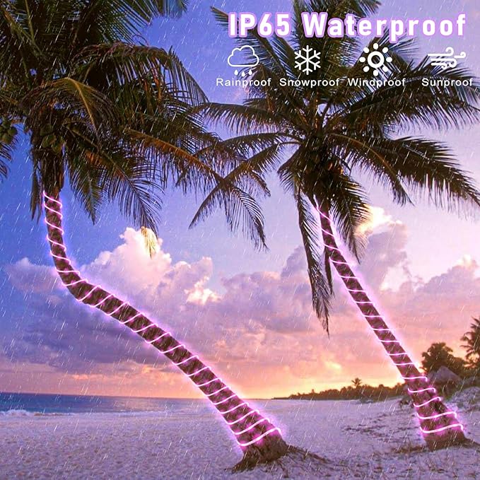 Rope Lights for Outside, 66FT 200 LED String Lights Outdoor with Waterproof 8 Modes, Flexible and Connectable Plug in Fairy Light for Indoor Patio Pool Garden Party Wedding Decorations, Pink-VerdiqueGarden