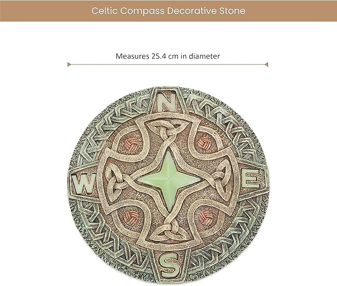 Bits and Pieces - 10” (25.5 cm) Glow-in-The-Dark Celtic Compass Decorative Stone - Yard Decoration – Beautiful Lawn/Garden Stone-VerdiqueGarden
