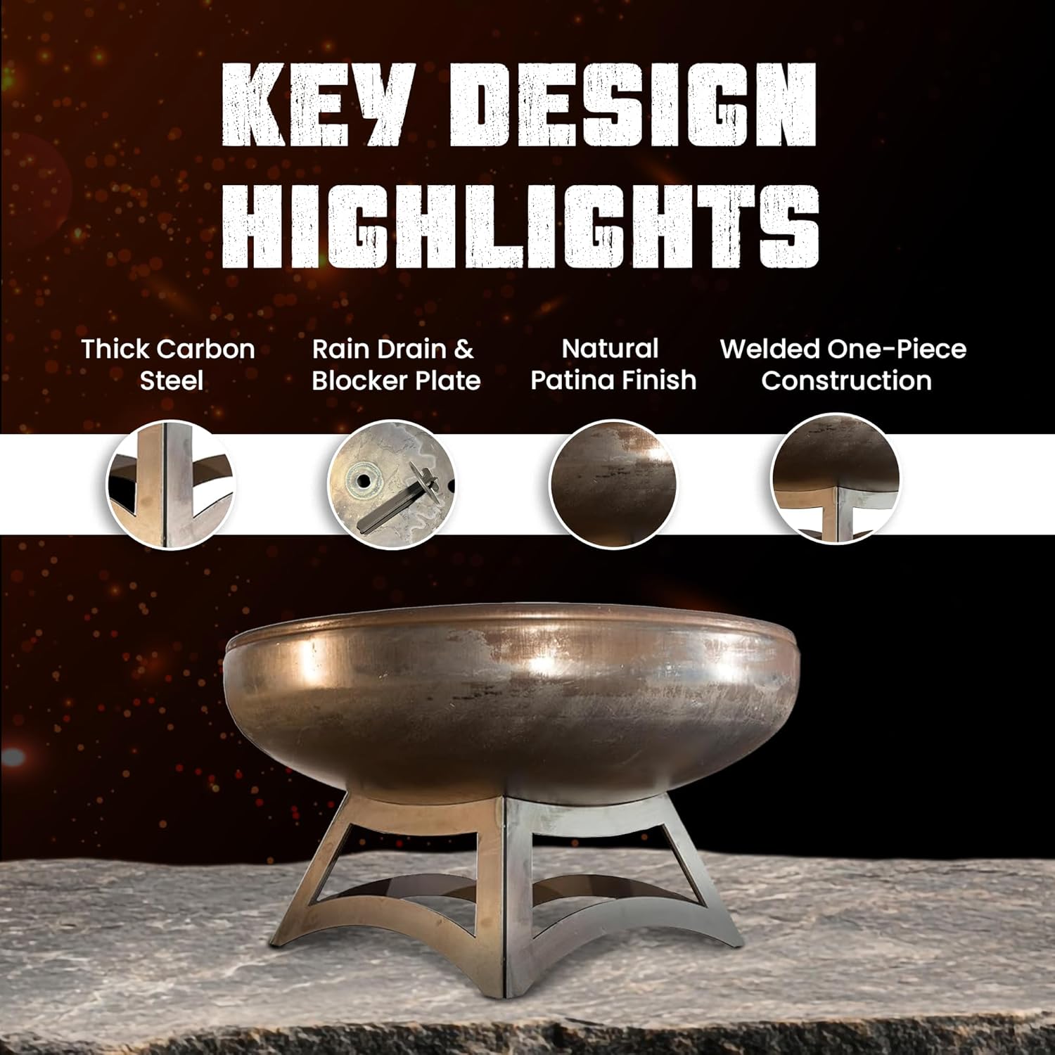 Liberty Fire Pit – Ohio Flame Wood Burning Outdoor Fire Pit - 48" Diameter with Hollow Base (Made in USA)-VerdiqueGarden