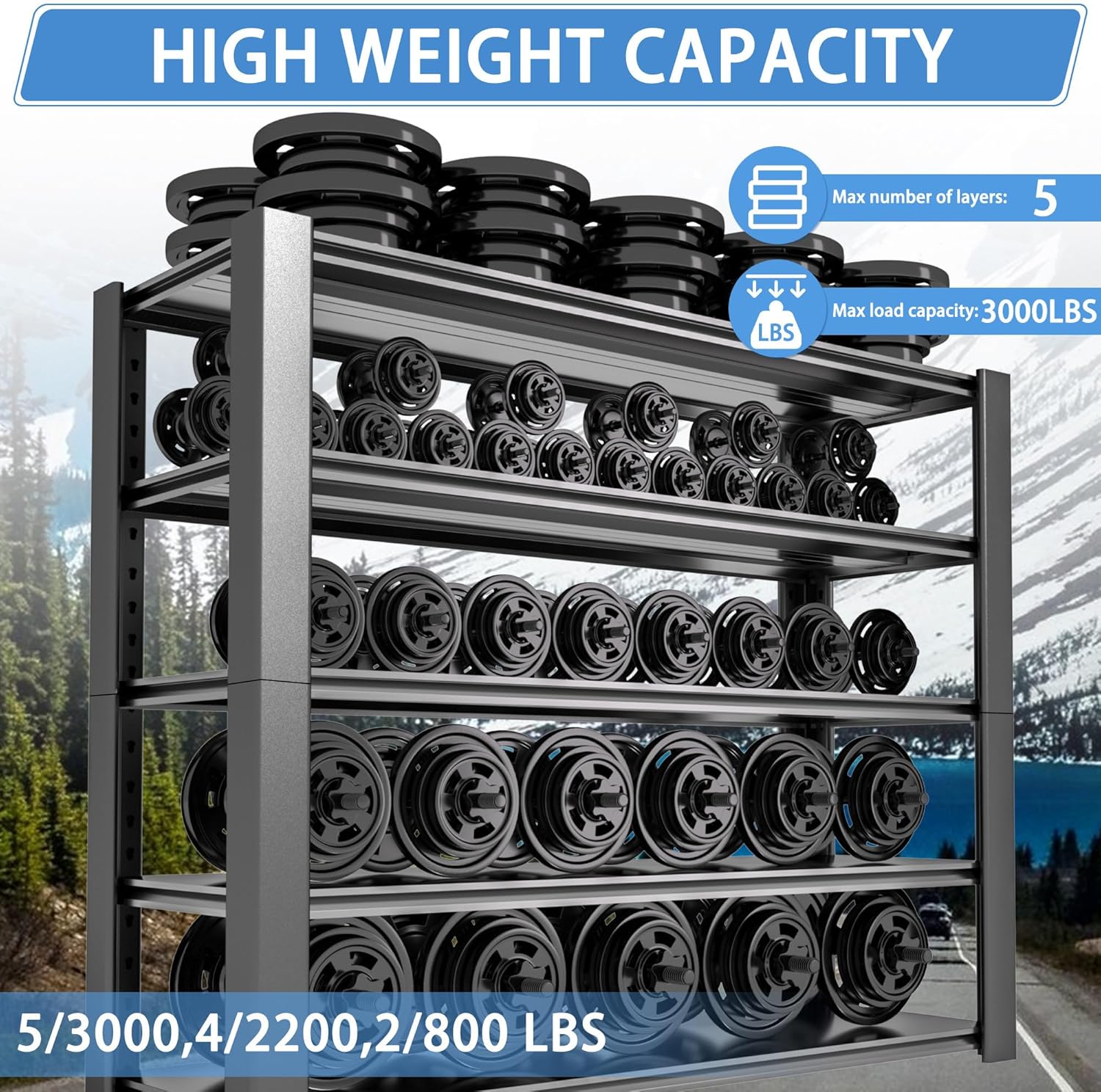 5-Tier Garage Shelving Heavy Duty, 3000 LBS Capacity Metal Storage Rack 76" H x 60" W x 24" D, Adjustable Shelves Unit for Garage, Warehouse, Basement, Pantry, Workshop.4 Pack-VerdiqueGarden